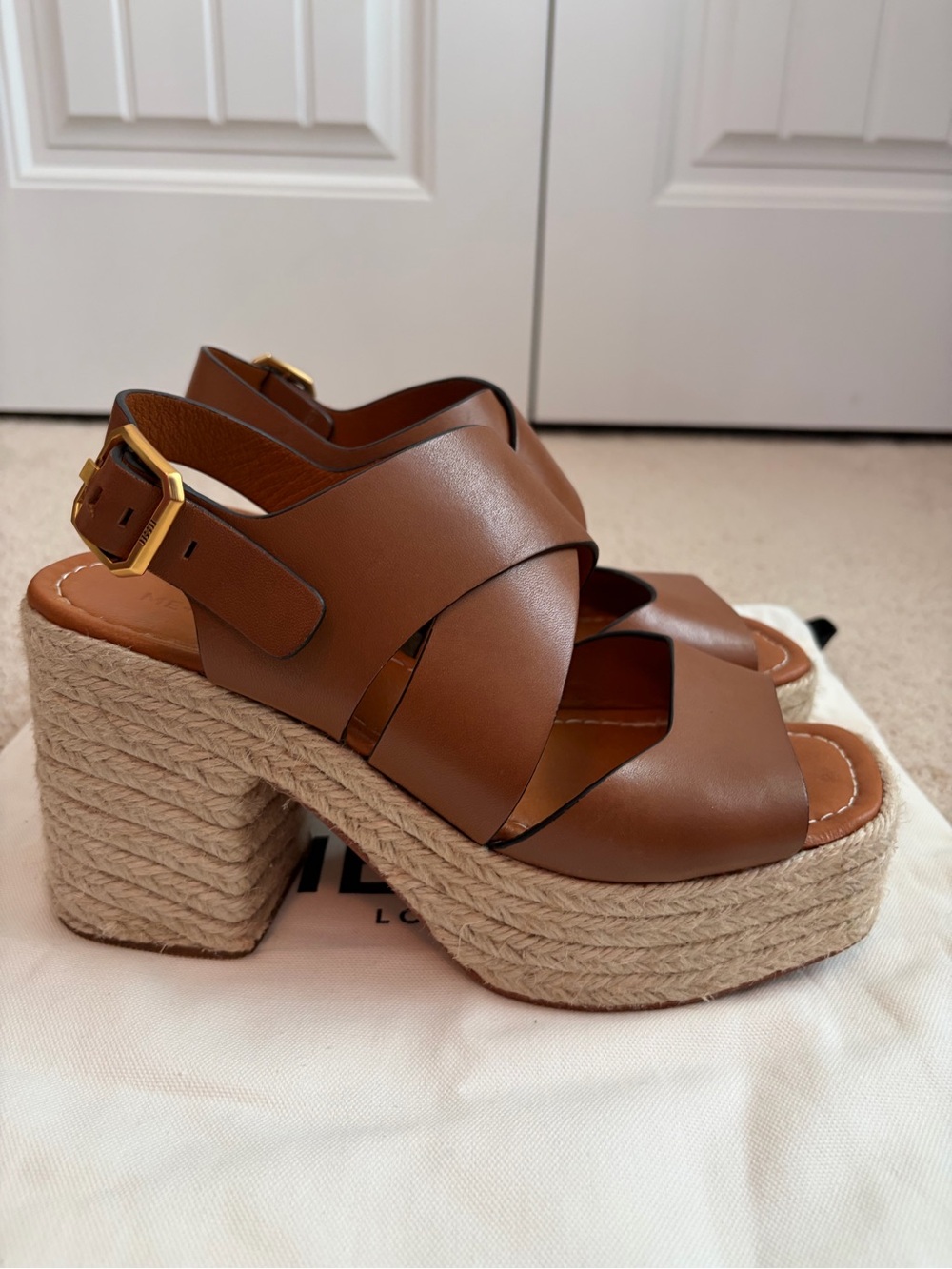 Me + Em Espadrille Platform Women's Brown Sandals Full Grain Leather Sz US 9/9.5 - Picture 6 of 14